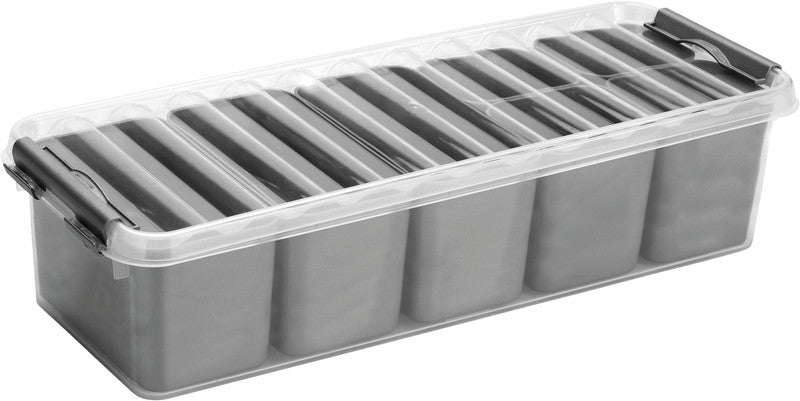 Helit die q-line Aufbewahrungsbox 3,5 l – mit Clipverschluss, stapelbar, 385 × 93 × 141 mm, silber, Kunststoff