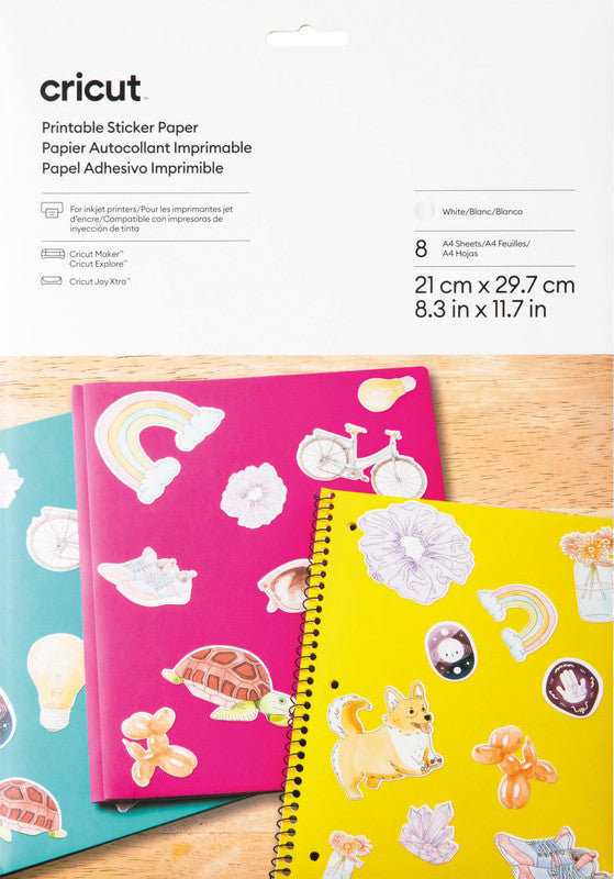 Cricut Stickerpapier – für Cricut Maker, Cricut Explore und Cricut Joy Xtra – A4 – Weiss – 8 Blatt