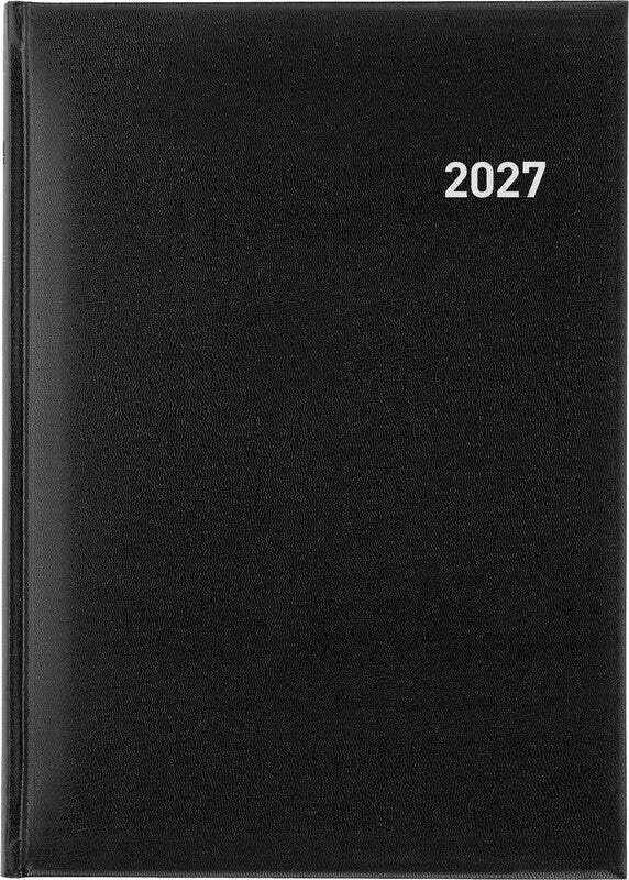Biella Quattro Agenda – 1 Tag pro Seite, Gebunden, A4, 2027, 1-Stunden-Takt, Schwarz, FSC