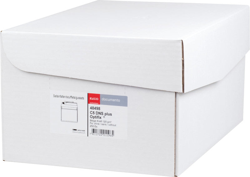 Elco Seitenfaltentasche C5, Selbstklebend, Beige, 120 g/m², 20 mm Falte, mit Innendruck – 250 Stk.
