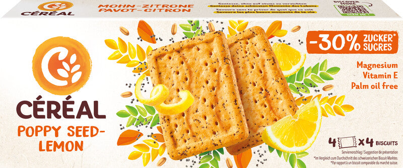 Céréal Gebäck – Mohn & Zitrone, 4 Beutel × 4 Stück à 12,5 g (200 g)