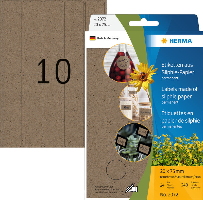 HERMA Schuletiketten – 20 × 75 mm, Abgerundete Ecken, 240 Stk, 24 Bogen, Papier, Permanent Haftend