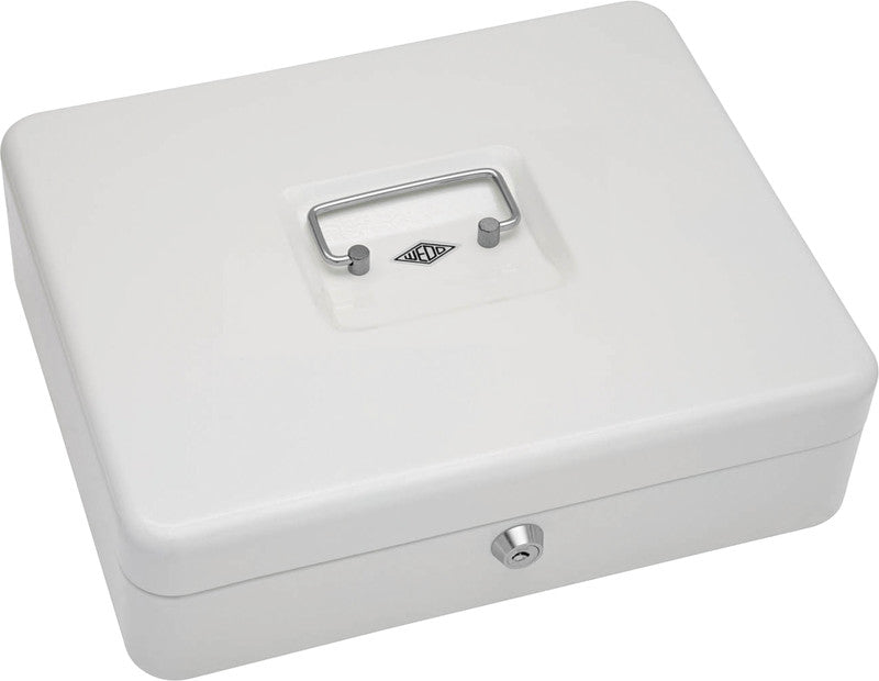 Wedo Geldkassette – mit Zylinderschloss – 30 × 24 × 9 cm – Weiss – Stahl