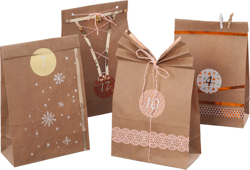 Folia Adventskalender-Set Geschenktüten – 24 Papiertüten – 100 × 175 × 55 mm