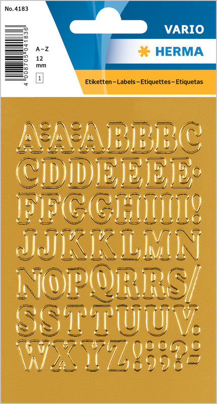 HERMA Schmucketiketten – Motiv Buchstaben A–Z – Folie, Gold, permanent haftend, 12 mm, 84×120 mm