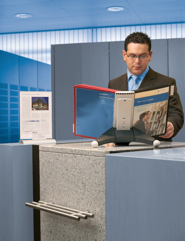 Durable Prospektständer Sherpa Table 10 – für A4, 10 Fächer, Schwarz/Rot, Kunststoff, 260×100×385 mm