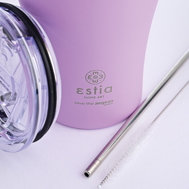 Estia Thermobecher 350 ml – Doppelwandig 6 h Heiss / 12 h Kalt, Druckknopfdeckel, Edelstahl, Lavender Purple