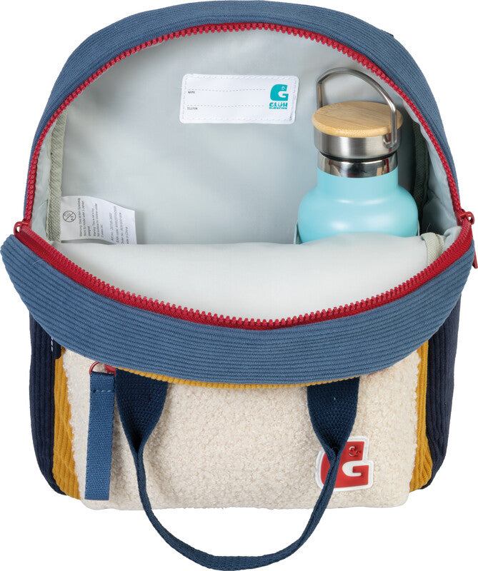 Glühwürmchen Elena – Kindergartenrucksack, Ocker/Blau, 7 l, 24×30×10 cm, mit Namensschild