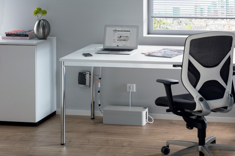 Durable Kabelbox Box L – 406 × 156 mm, Kunststoff, Grau, für 5-fach-Steckdosenleiste