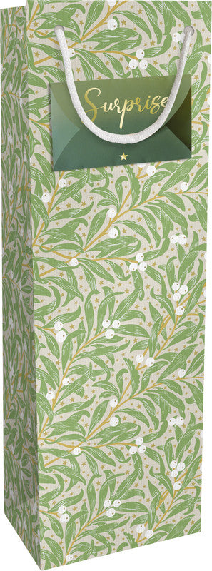 Braun + company Geschenktasche – Christmas Leaves – für Flaschen – Papier – 120 × 360 × 100 mm – Salbei