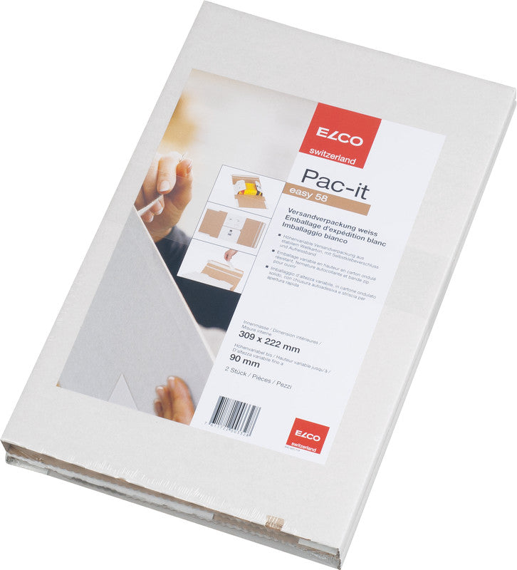 Elco pac-it EASY Versandverpackung, weiss, mit Beschriftungsfeldern – 358 × 229 × 100 mm – 2 Stk.