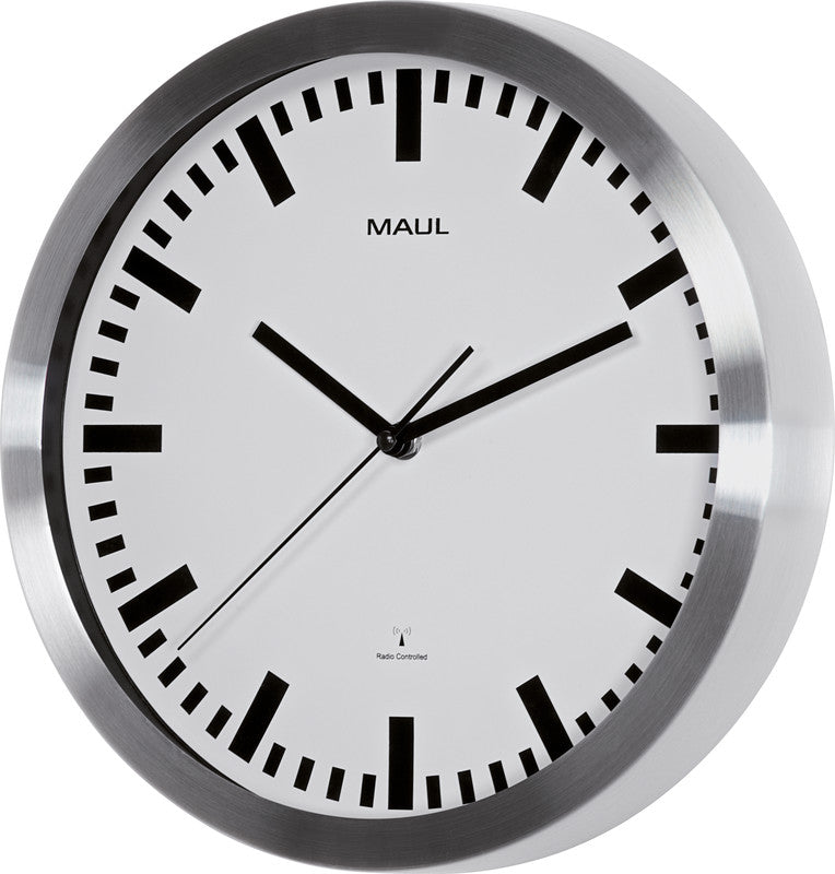MAUL Wanduhr – Funk – Ø 30,5 cm, Silber, Aluminium