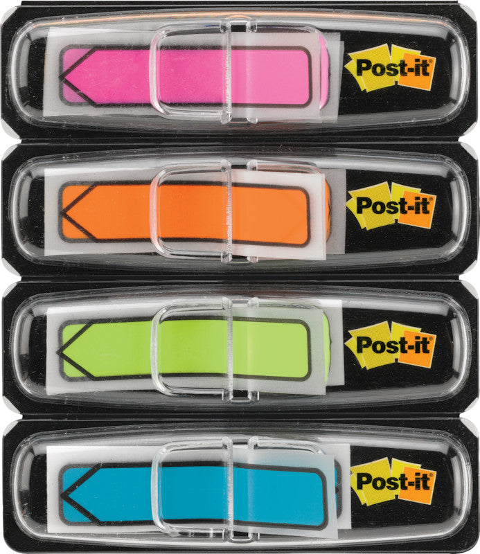 Post-it Schmale Indexstreifen – 11,9×43,2 mm – sortiert, 4×24 Stück, mit Dispenser