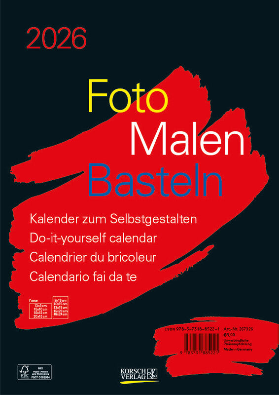 Korsch Bastelkalender 2026 – 21 × 29,7 cm – mit Tagesfeldern, mit Aufhänger
