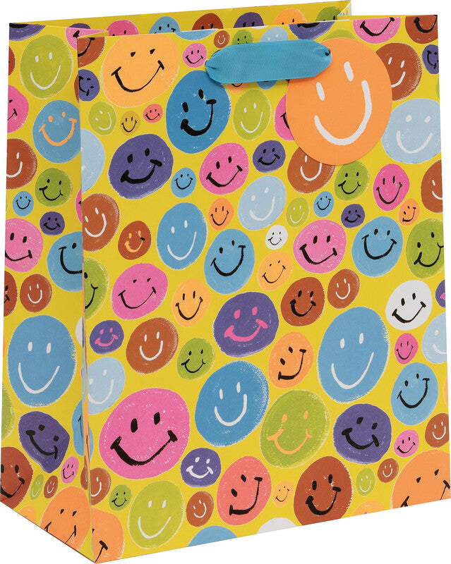 Glick Geschenktasche 'Smiley Faces' – 26 × 13,5 × 31,5 cm, Papier, mit Satinband, mehrfarbig, Folienprägung