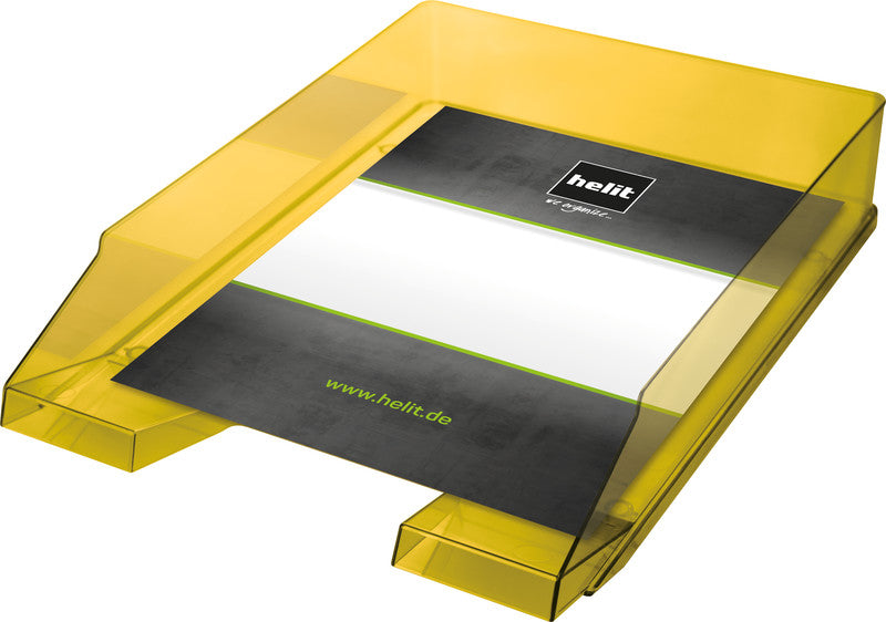 Helit Briefkorb – mit Beschriftungsfeld, hochglänzend, gelb transparent, B 245 × H 67 × T 347 mm