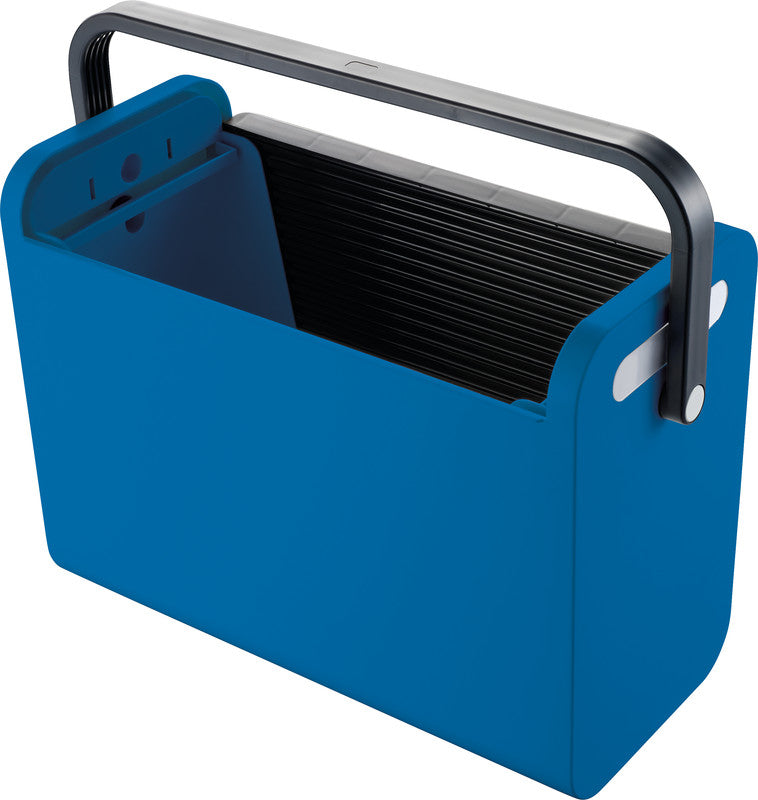 Helit Hängemappen-Box A4 – für 25 Hängemappen, mit Tragegriff, stapelbar, 425 × 375 × 200 mm, Schwarz/Blau