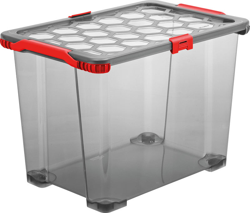 Rotho Aufbewahrungsbox Evo Total Protection – Kunststoff, Anthrazit/Rot, 59 × 41,2 × 39,5 cm