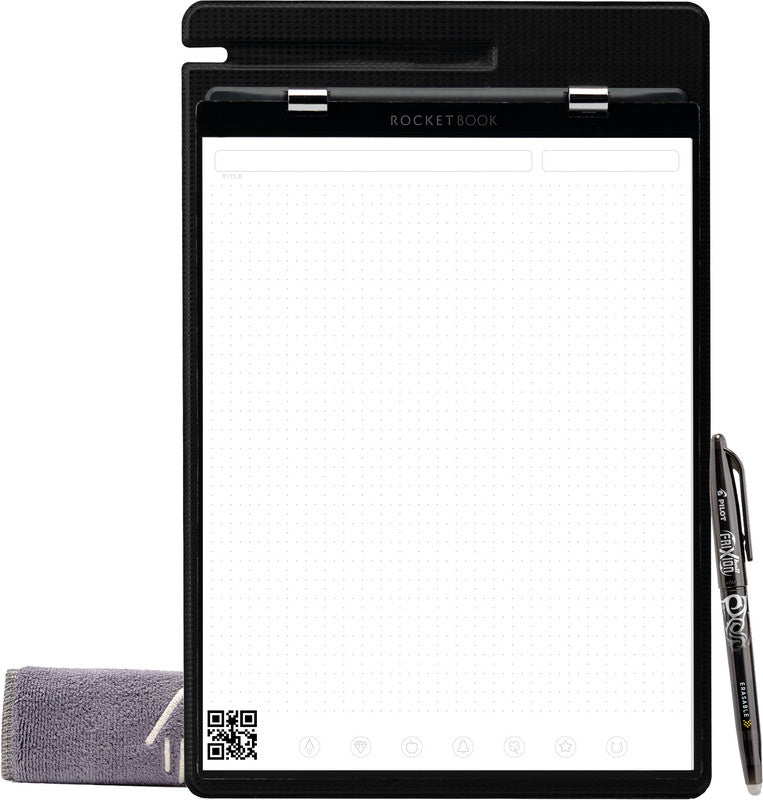 Rocketbook Notizblock, liniert, punktkariert, 20 Blatt, Hardcover – schwarz, für Rocketbook App