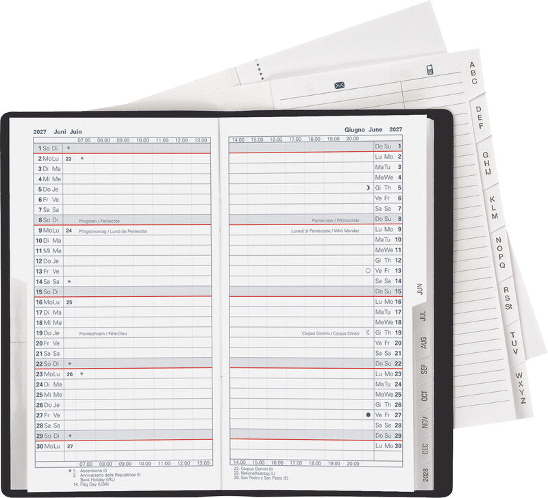 Biella Luzern Agenda – 1 Monat/2 Seiten, geheftet, 8,7 × 15,3 cm, 15 Monate Okt–Dez, 2027, schwarz, PEFC