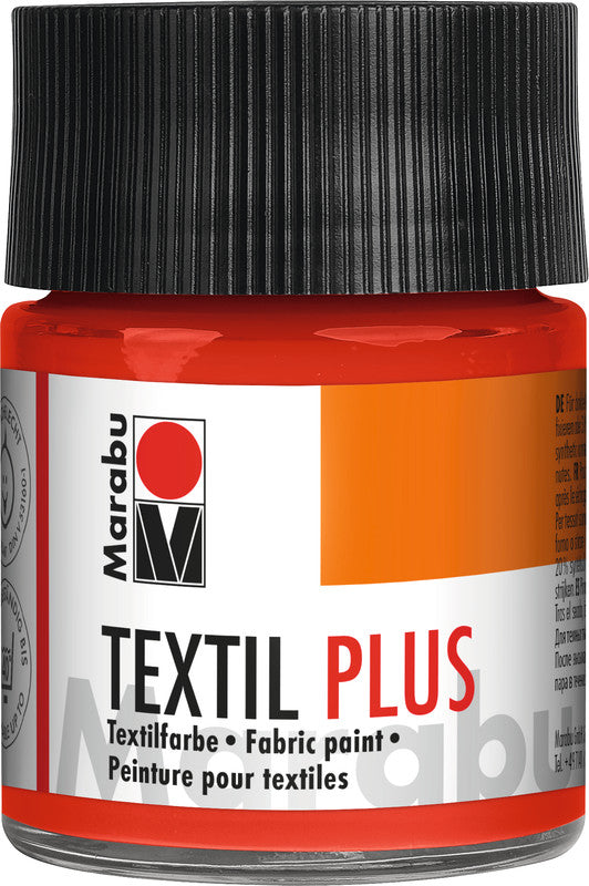 Marabu Textil plus – Stoffmalfarbe – Hellzinnoberrot, 50 ml, für dunkle Textilien