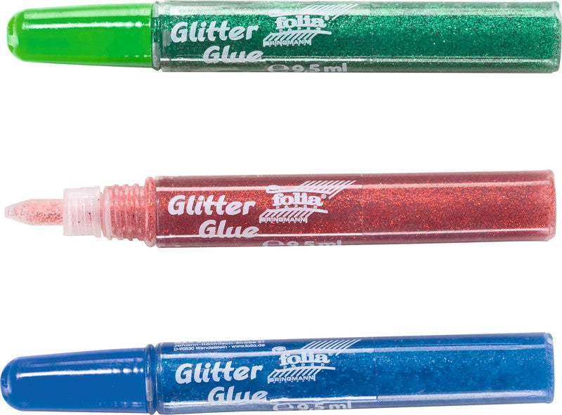 Folia Glitzerkleber – farbig sortiert – Set 10 × 9,5 ml – auswaschbar, lösungsmittelfrei