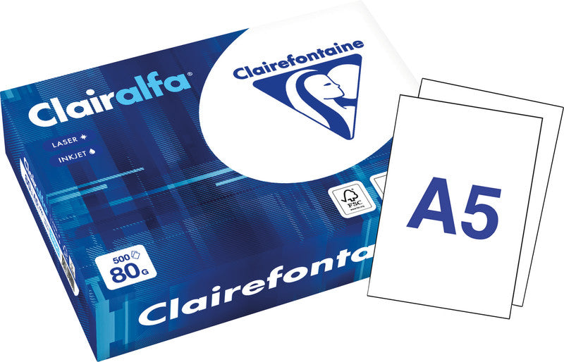 Clairefontaine Kopierpapier – A5, 80 g/m², hochweiss – für Inkjet/Laser/Kopierer – FSC – 500 Blatt
