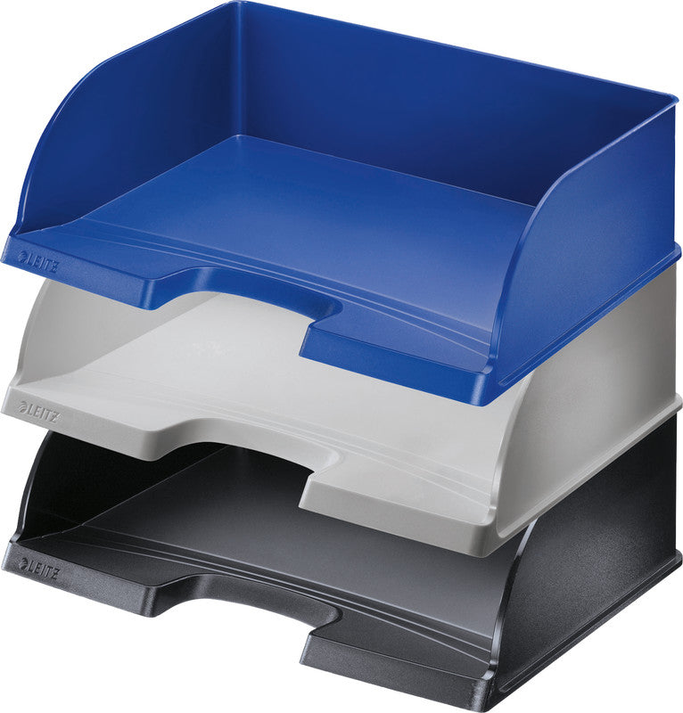 Leitz Stapelbarer Briefkorb mit Griffausschnitt, Beschriftungsfeld, matt, grau, B 363 × H 103 × T 273 mm