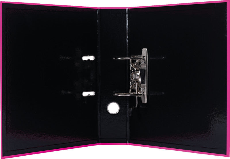 HERMA Ordner – A4 hoch – 2-Ring Hebelmechanik, Rücken 70 mm – neonpink, mit Niederhalter, mit Griffloch