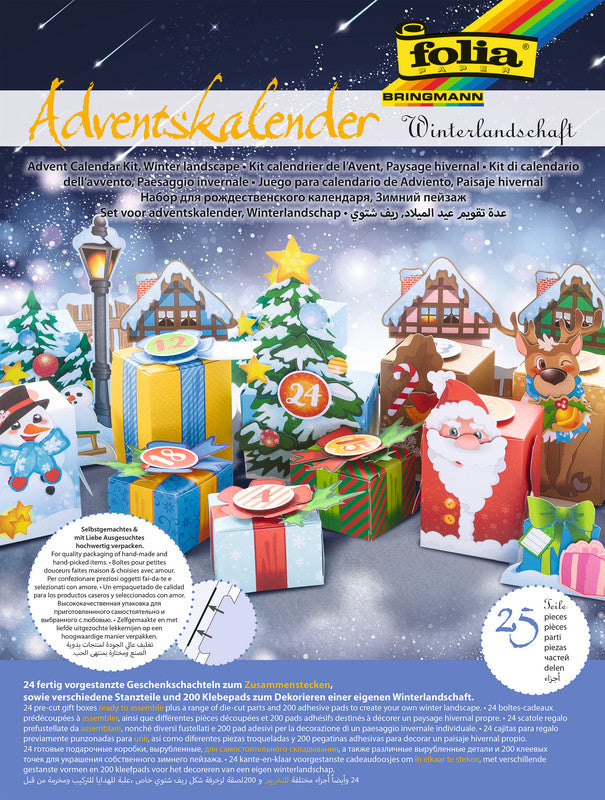 Folia Adventskalender-Set Winterlandschaft – 25-teilig – 50 × 40 × 60 mm, 60 × 60 × 50 mm, 60 × 80 × 50 mm
