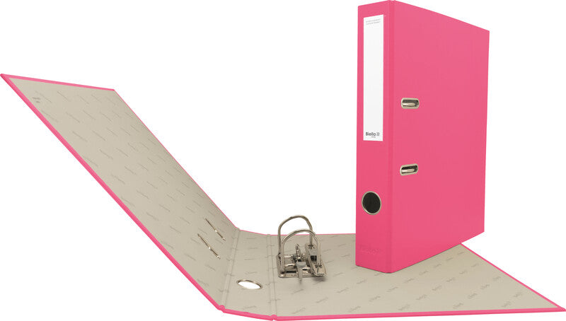Biella Ordner – A4 hoch – 2-Ring Hebelmechanik, Rücken 40 mm – rosa, mit Griffloch, mit Raumsparösen, FSC