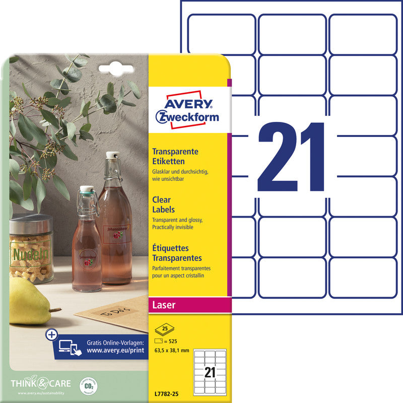 Avery Folienetiketten, 63,5 mm × 38,1 mm, transparent, Folie, permanent
