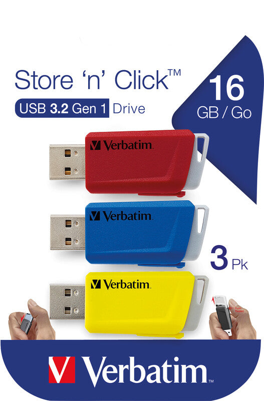 Verbatim Store 'n' Click USB-Stick – 16 GB, USB 3.2, 3er-Pack