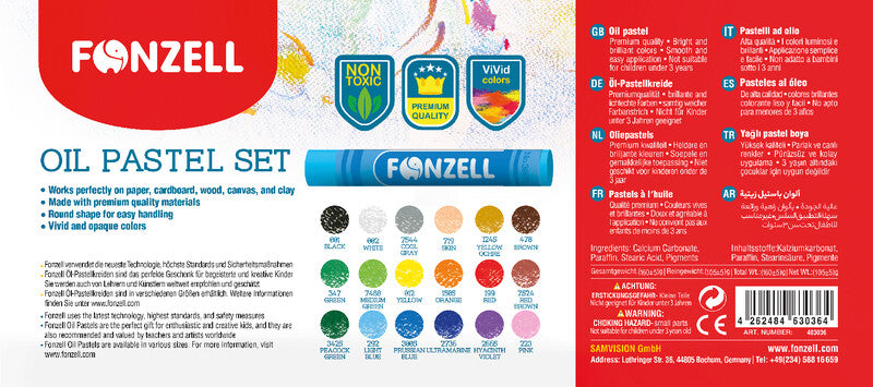 Fonzell Ölpastelle – Set – 18 Farben, für dunkles Papier