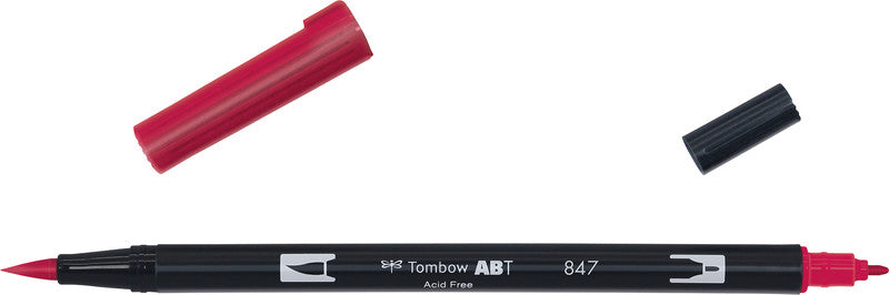 Tombow Brush Pen ABT Dual – Pinselspitze 3-10 mm, Feinspitze 0,3 mm – Karmesinrot – wasservermalbar