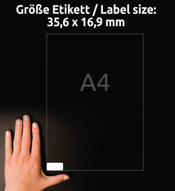 Avery Etikettenbögen, 36 mm × 17 mm, weiss, Papier, wiederablösbar, 100 Blatt (8'000 Etiketten)