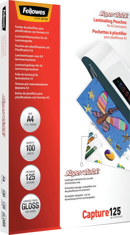 Fellowes Laminierfolien A4, glänzend – 125 µm, 216 × 303 mm, 100 Stk.