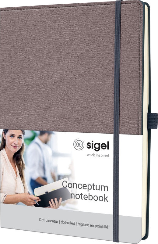 Sigel Notizbuch, 187 × 280 mm, Punktraster, Fadenheftung, 194 Seiten, 80 g/m² – Taupe