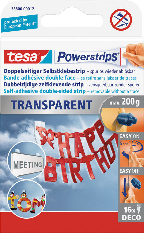 Tesa Montageband Powerstrips, für Spiegel – transparent, bis 1 kg