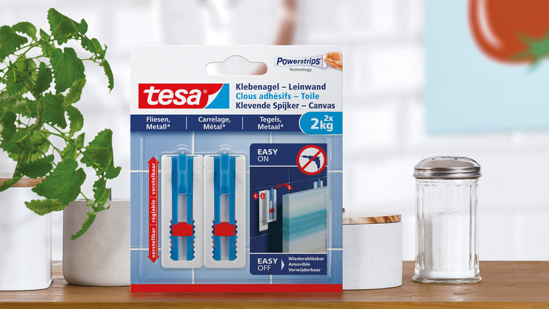 TESA Klebenagel – Kunststoff, Weiss, 12 × 14 × 1,3 cm – 2er-Pack