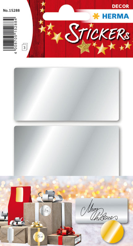 HERMA Geschenketiketten – 9 Etiketten – permanent, Papier – Bogen 84 × 120 mm – rechteckig, Silber