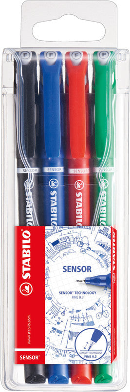 STABILO Sensor F Fineliner – 4er-Set 0,3 mm – 4 Farben, sortiert