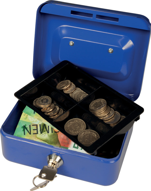 Q-Connect – Geldkassette – mit Schlüssel – 15,3 × 12 × 7 cm – Blau – Stahl