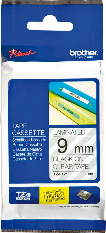 Brother Schriftband – 9 mm × 8 m, transparent, schwarz