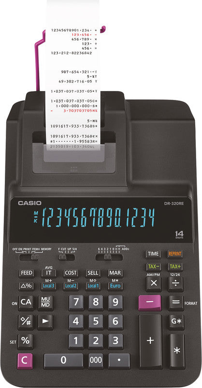 Casio Druckrechner DR-320RE – 14-stellig, 2-farbig, 3,5 Zeilen/s, LCD, Steuer/Währung, Netz