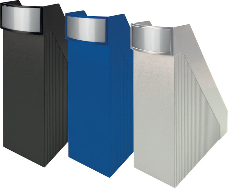Helit the tower line Stehsammler A4/C4 – 100 mm, mit Griffmulde, blau, Kunststoff