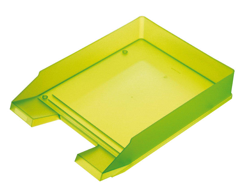 Helit Briefkorb – mit Griffausschnitt, mit Beschriftungsfeld, matt, transluzent grün, B 245 × H 67 × T 347 mm