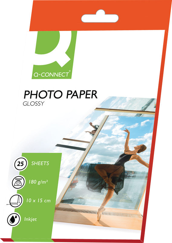 Q-connect Fotopapier – glänzend, 100 × 150 mm, 180 g/m², 25 Blatt, einseitig bedruckbar – für Inkjet-Drucker