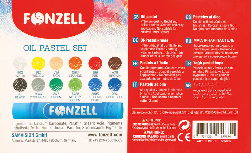 Fonzell Ölpastelle – Set – 12 Farben, für Papier, Karton & Leinwand