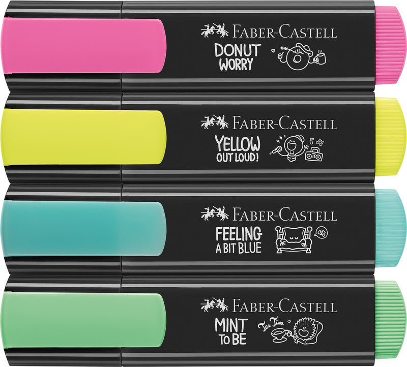 Faber-Castell 46 Graffiti Textmarker Set 4 Neonfarben – Keilspitze, 1–5 mm, nachfüllbar